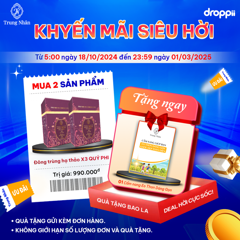 Đông Trùng Hạ Thảo hỗ trợ giảm cân chống lão hóa, mờ tàn nhang và nếp nhăn X3 Quý Phi (kèm túi)